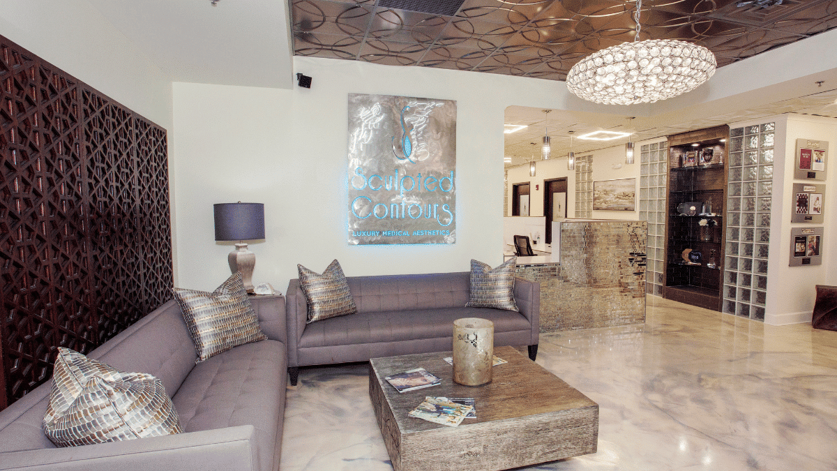 Clean, professional medical spa treatment room with neutral tones at Sculpted Contours MedSpa in Roswell