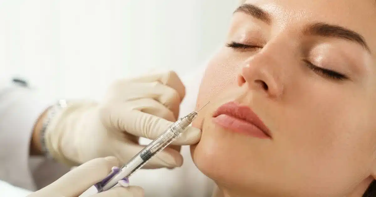 woman-receiving-dermal-filler-injection-for-lips-sculpted-contours-medspa