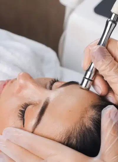 Morpheus8 procedure being performed on a woman’s face for skin tightening and smoothing.